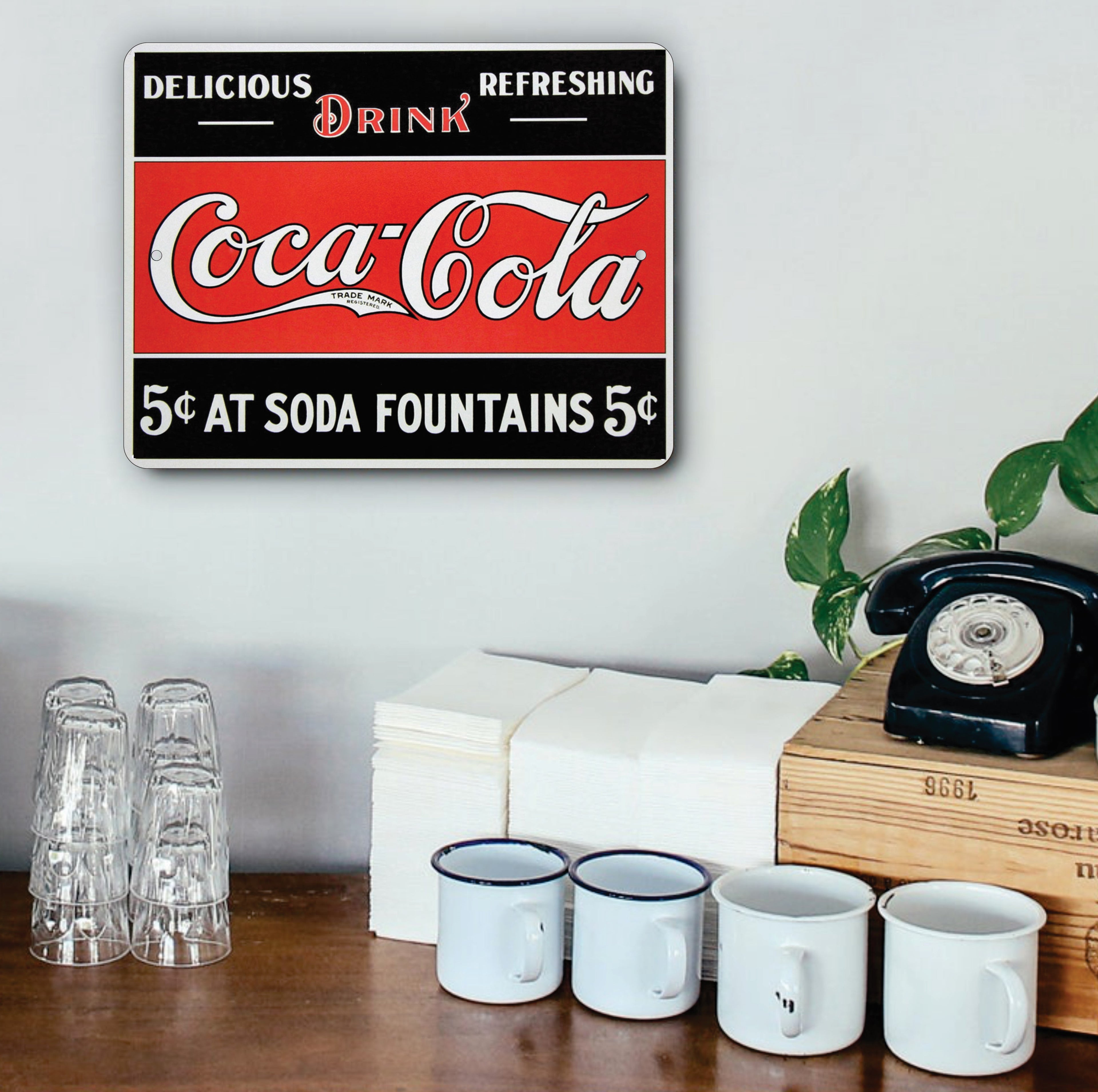 PLACA COCA-COLA AT SODA FOUNTAINS