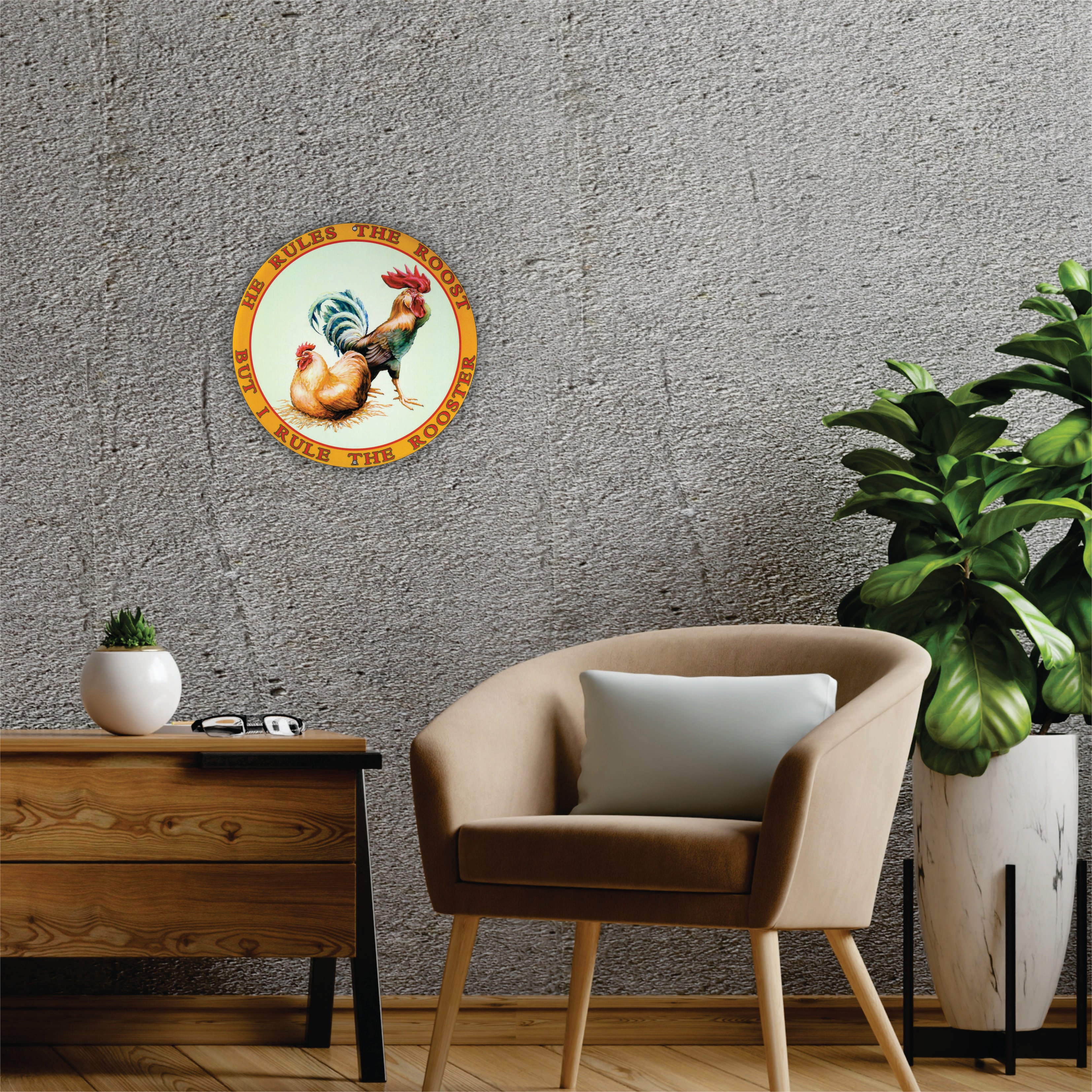 PLACA CIRCULAR HE RULES THE ROOST