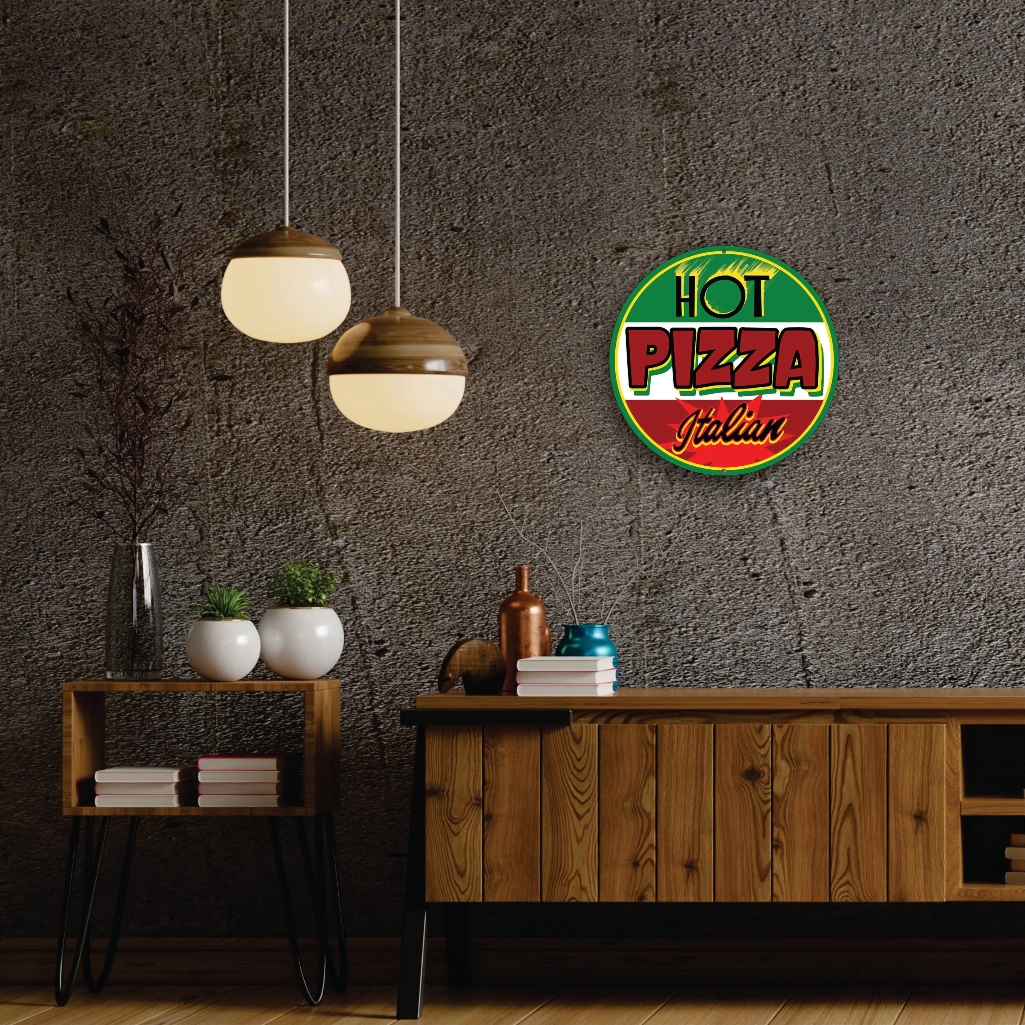 PLACA CIRCULAR HOT PIZZA ITALIAN