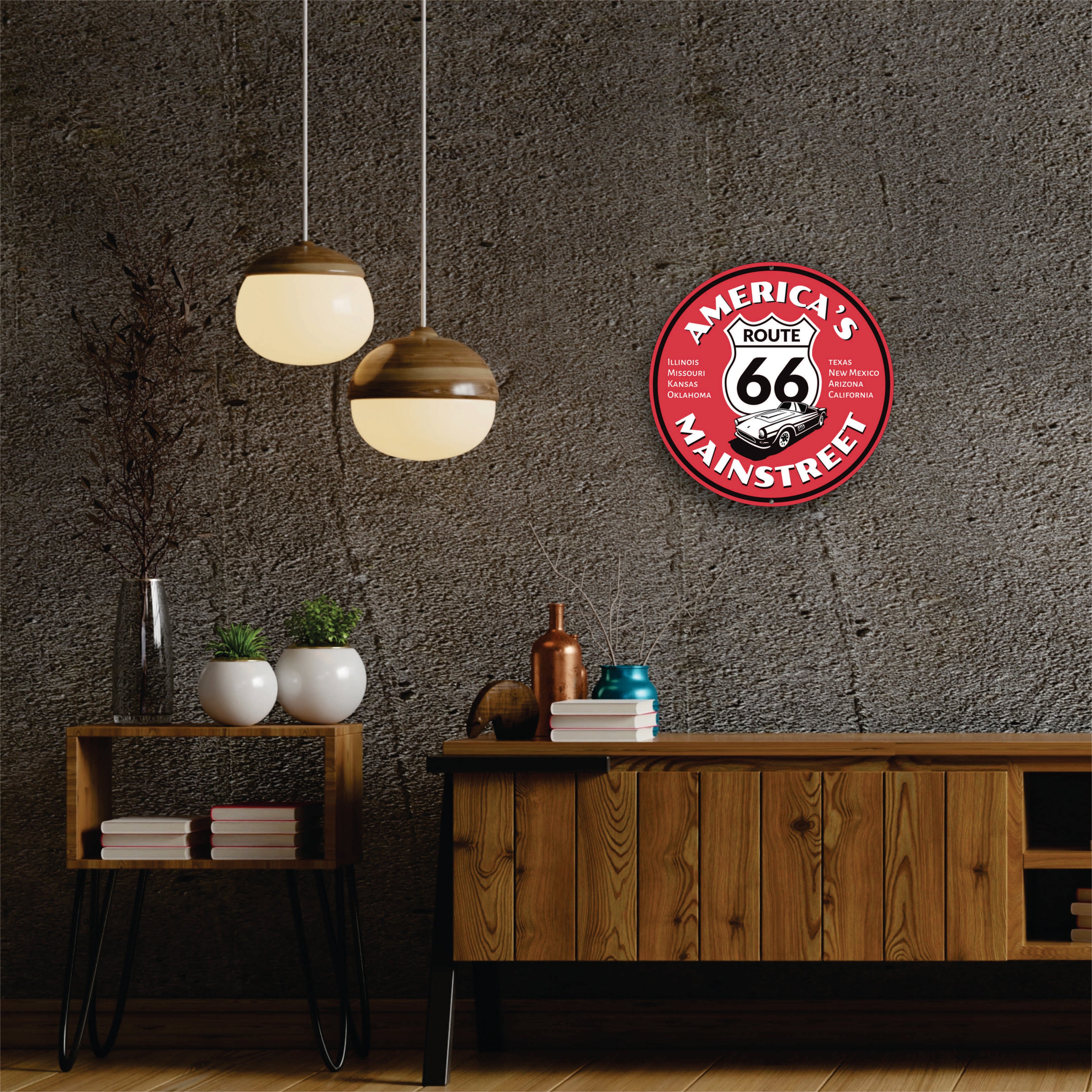 PLACA CIRCULAR AMERICA S MAINSTREET 66