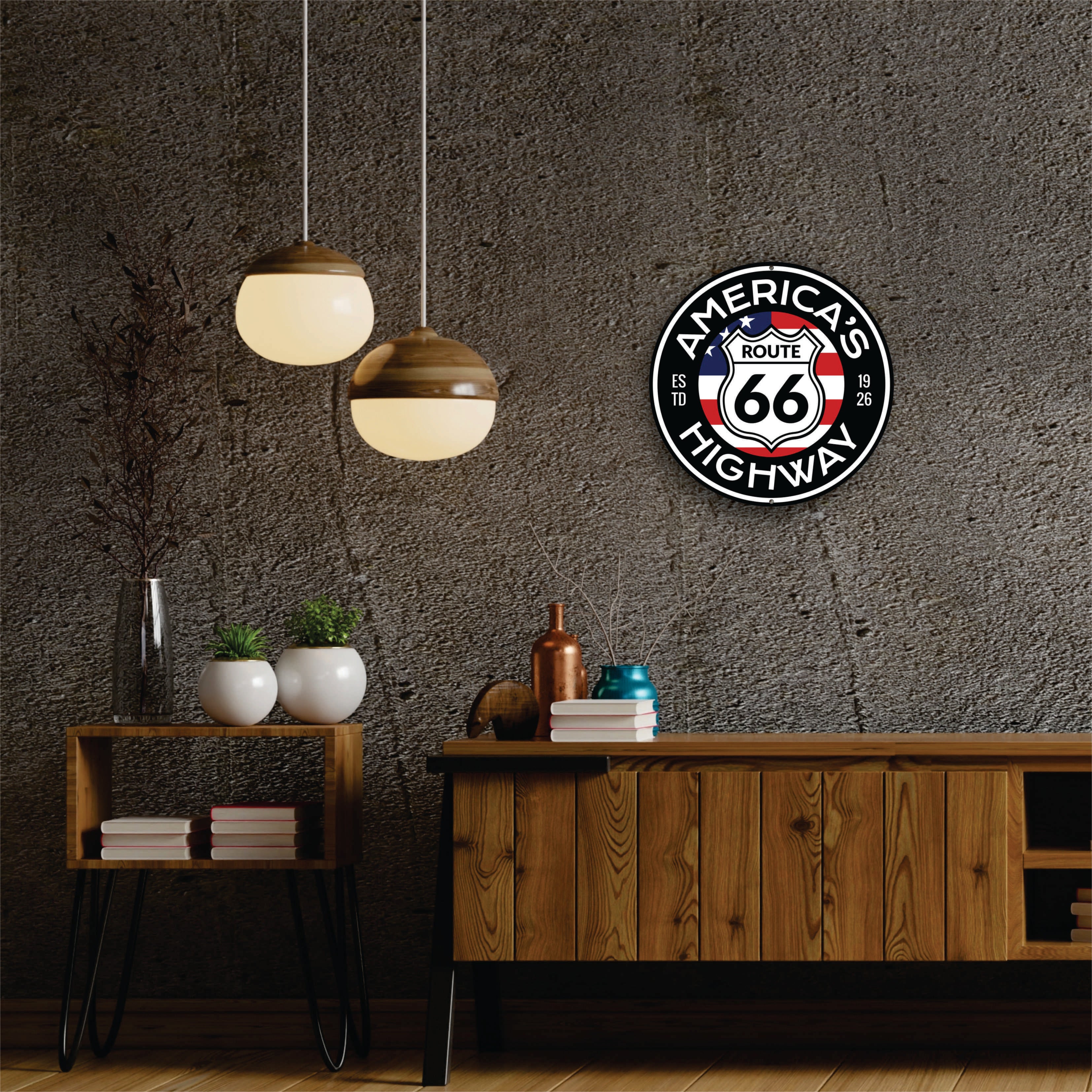 PLACA CIRCULAR AMERICA S HIGH WAY 66