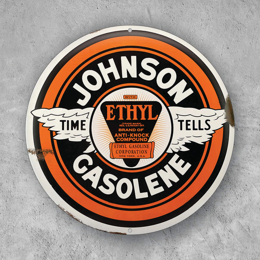 PLACA CIRCULAR JOHNSON GASOLINE ETHYL