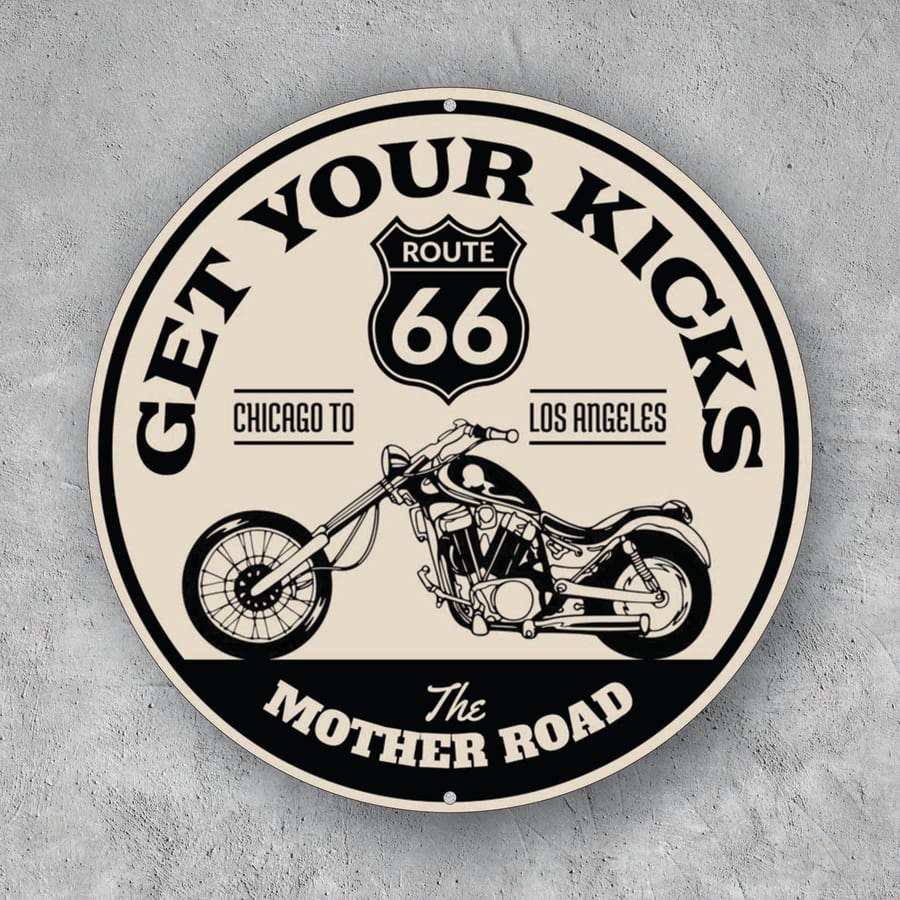 PLACA CIRCULAR GET YOUR KICKS ROUTE 66