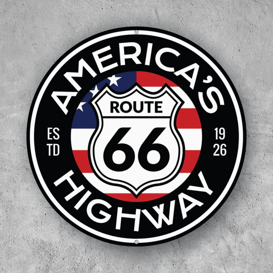 PLACA CIRCULAR AMERICA S HIGH WAY 66