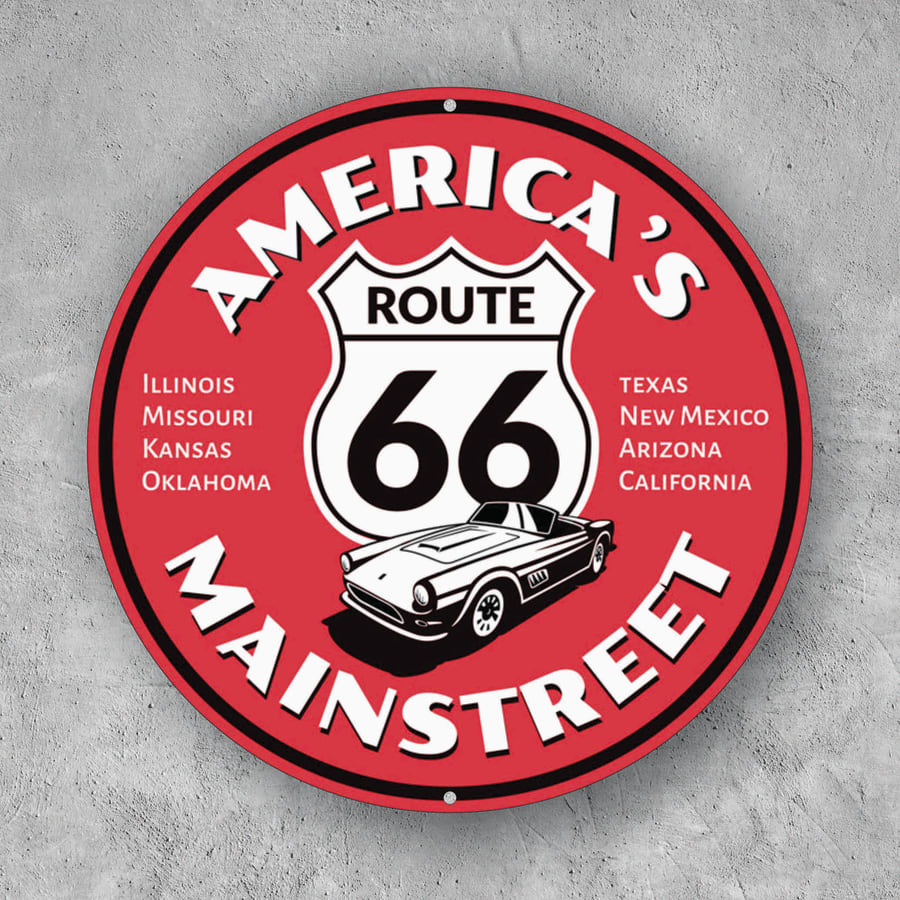 PLACA CIRCULAR AMERICA S MAINSTREET 66
