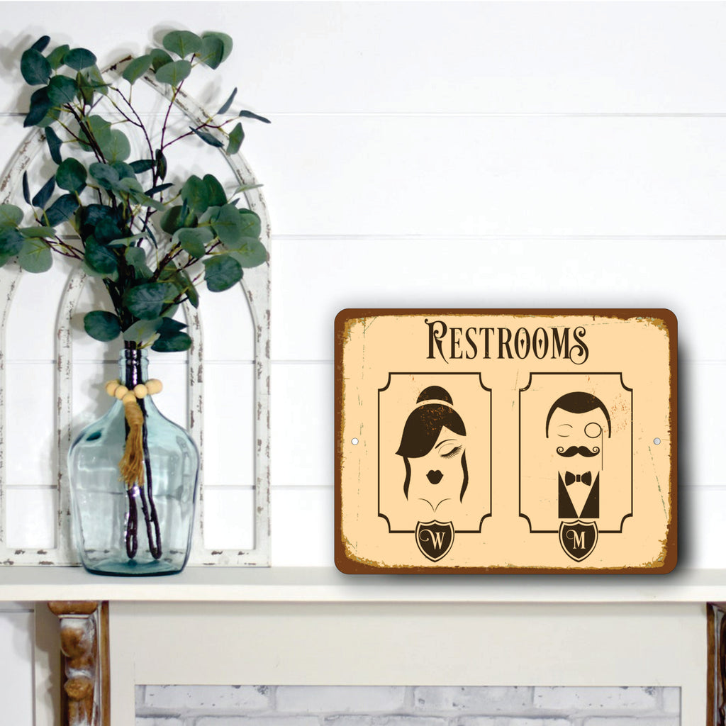 PLACA BAÑOS RESTROOMS