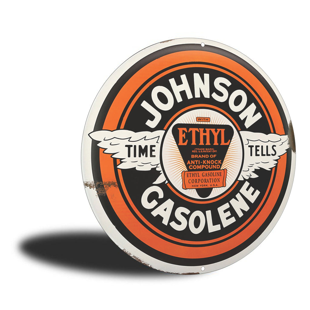 PLACA CIRCULAR JOHNSON GASOLINE ETHYL