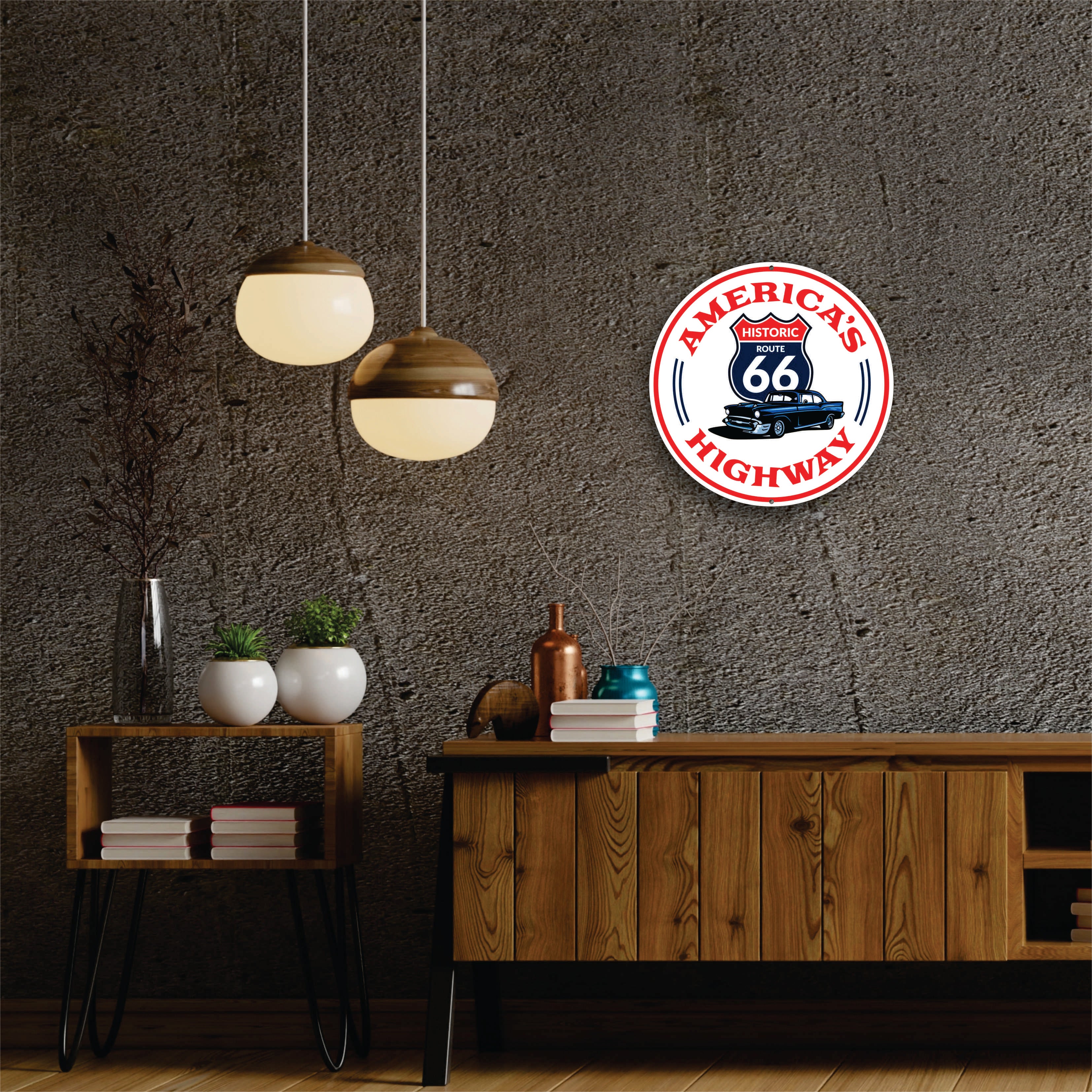 PLACA CIRCULAR AMERICA S HISTORIC 66