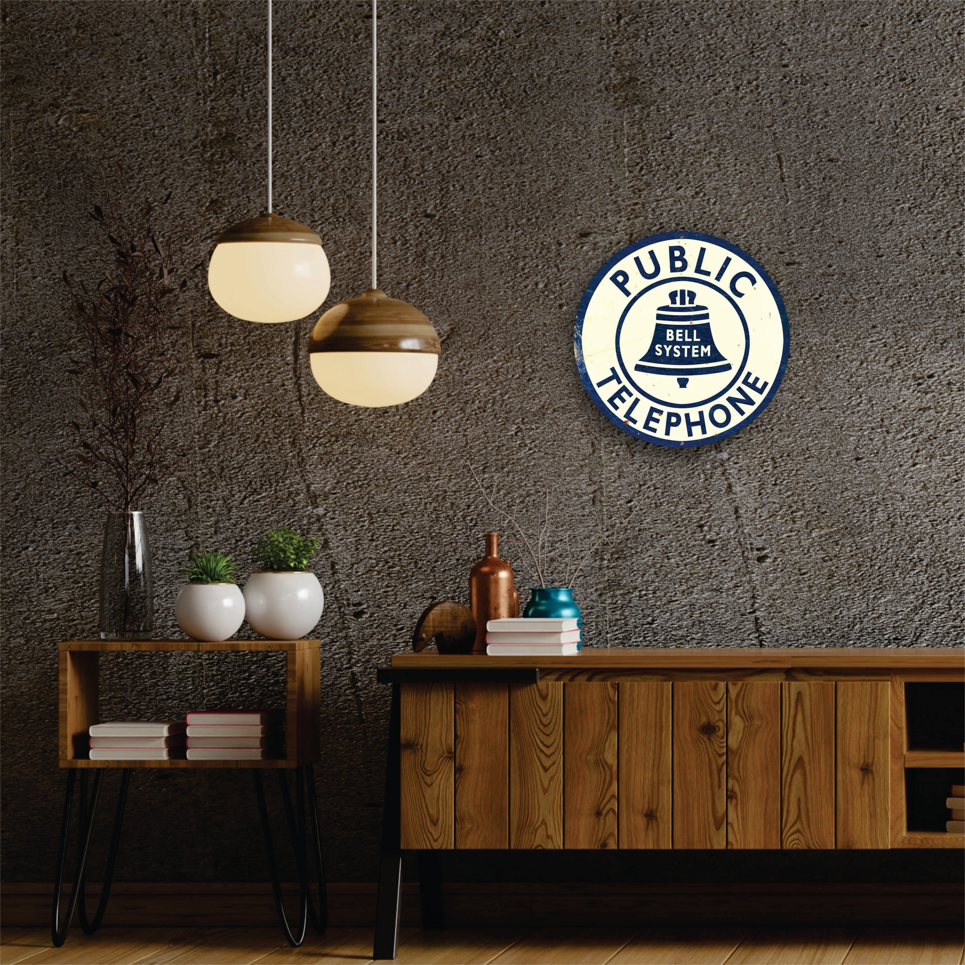 PLACA CIRCULAR PUBLIC TELEPHONE