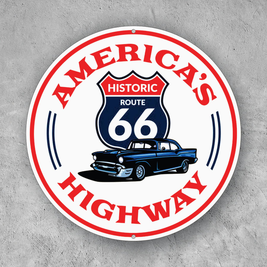 PLACA CIRCULAR AMERICA S HISTORIC 66